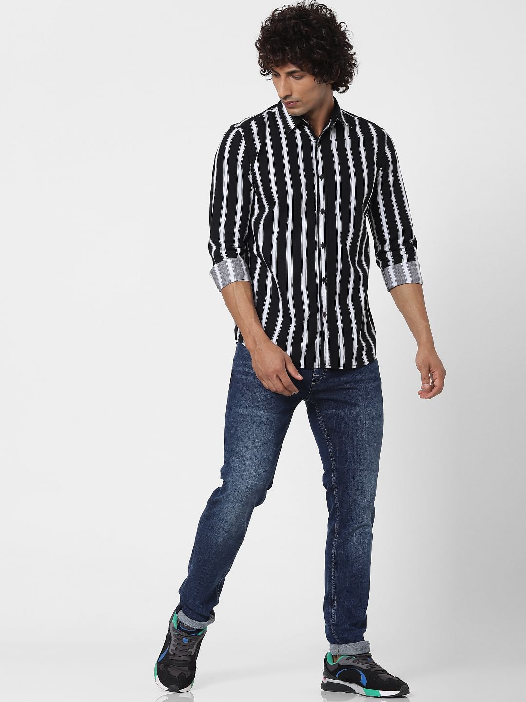 Black Striped Full Sleeves Shirt