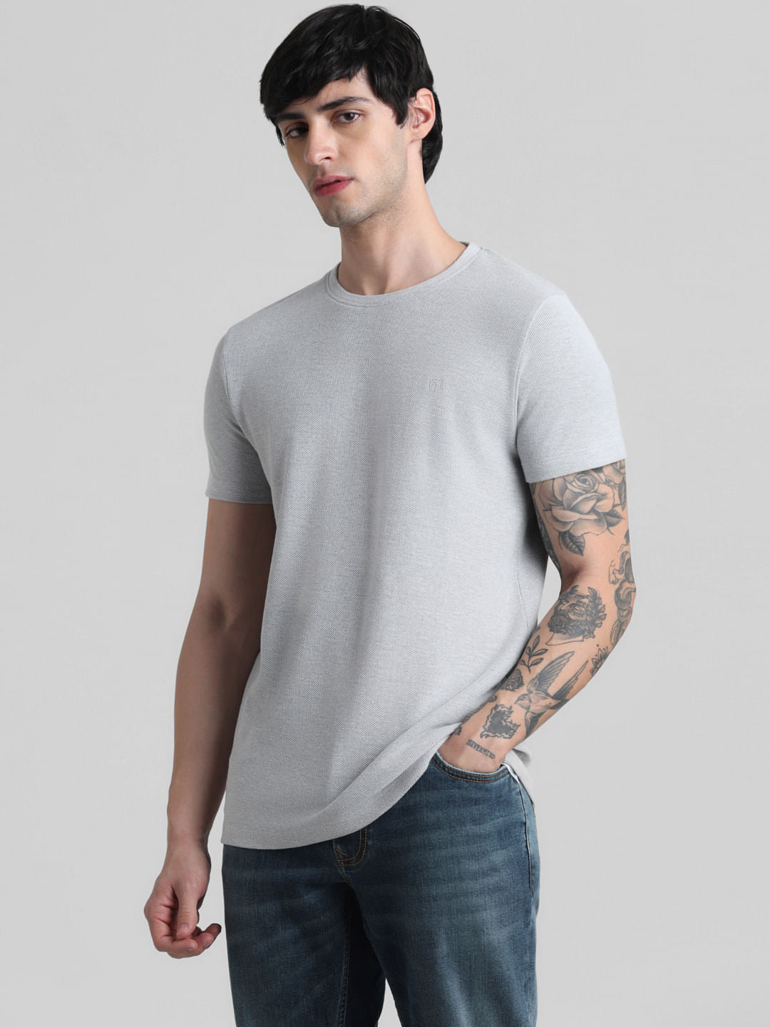 Light Grey Melange Crew Neck T-shirt