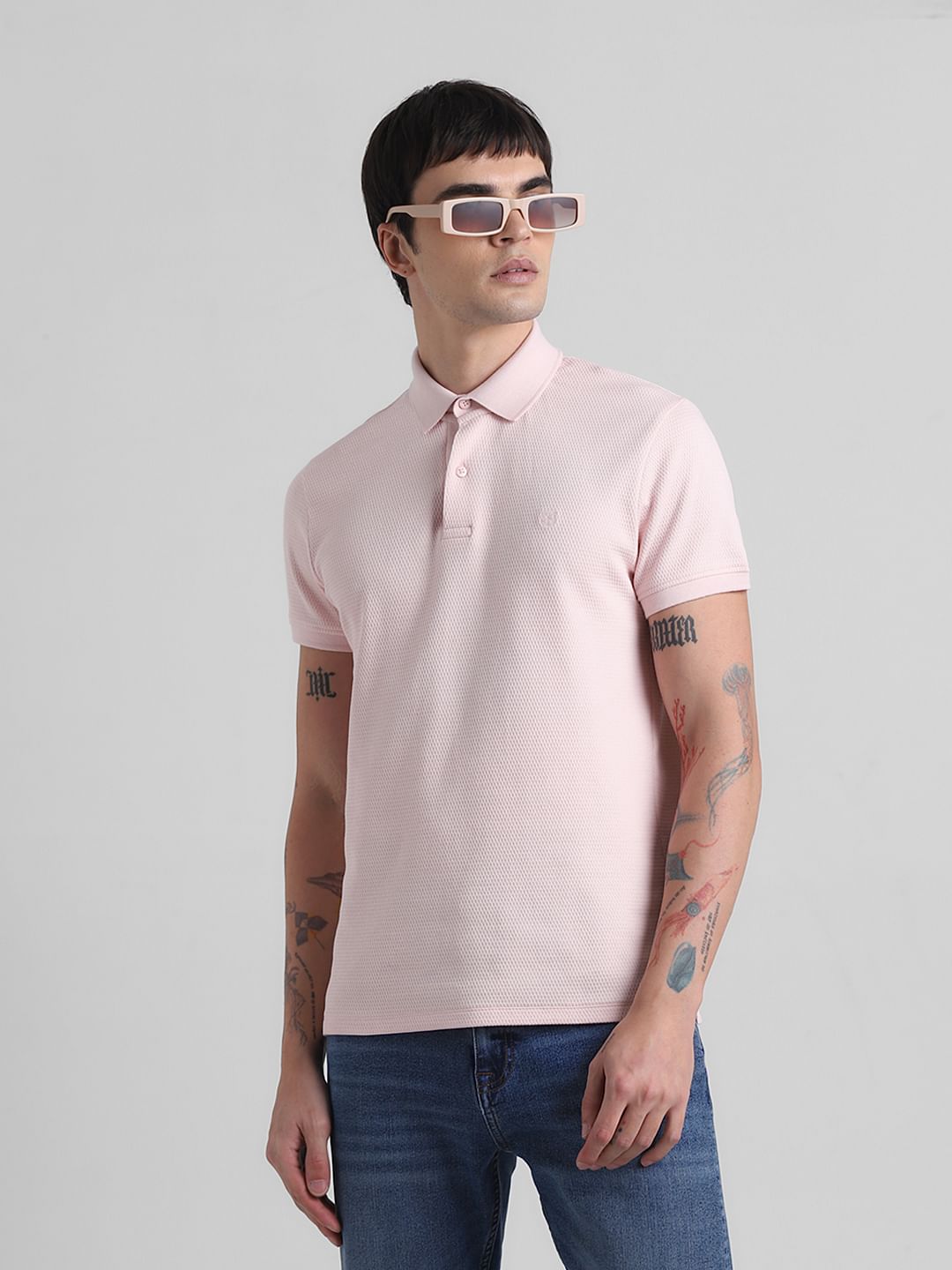 Light Pink Textured Polo T-shirt