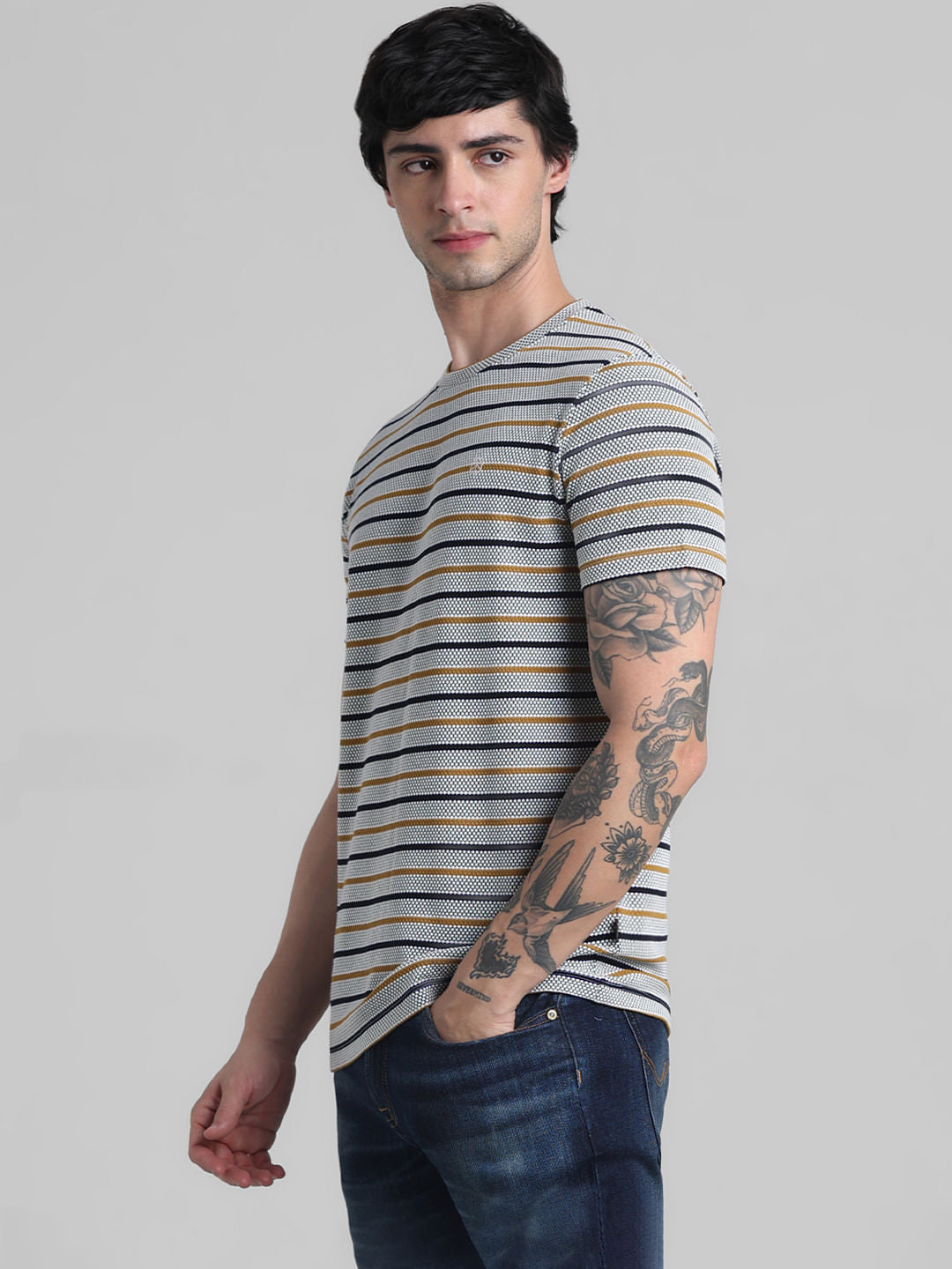 White Striped Crew Neck T-shirt