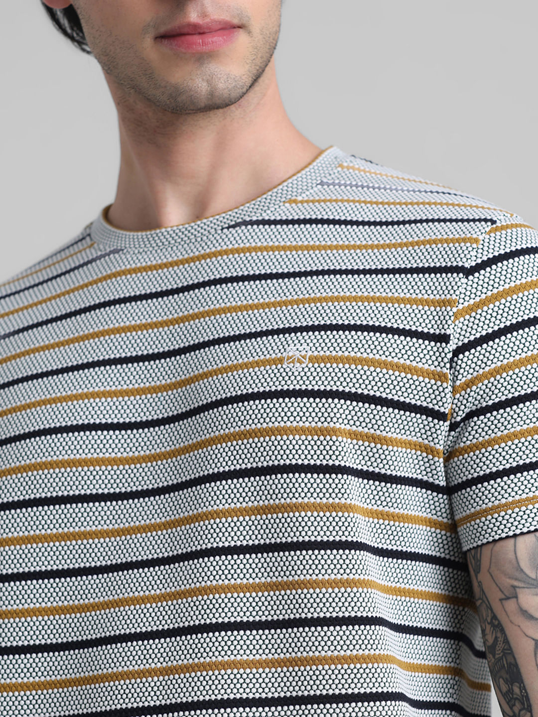 White Striped Crew Neck T-shirt