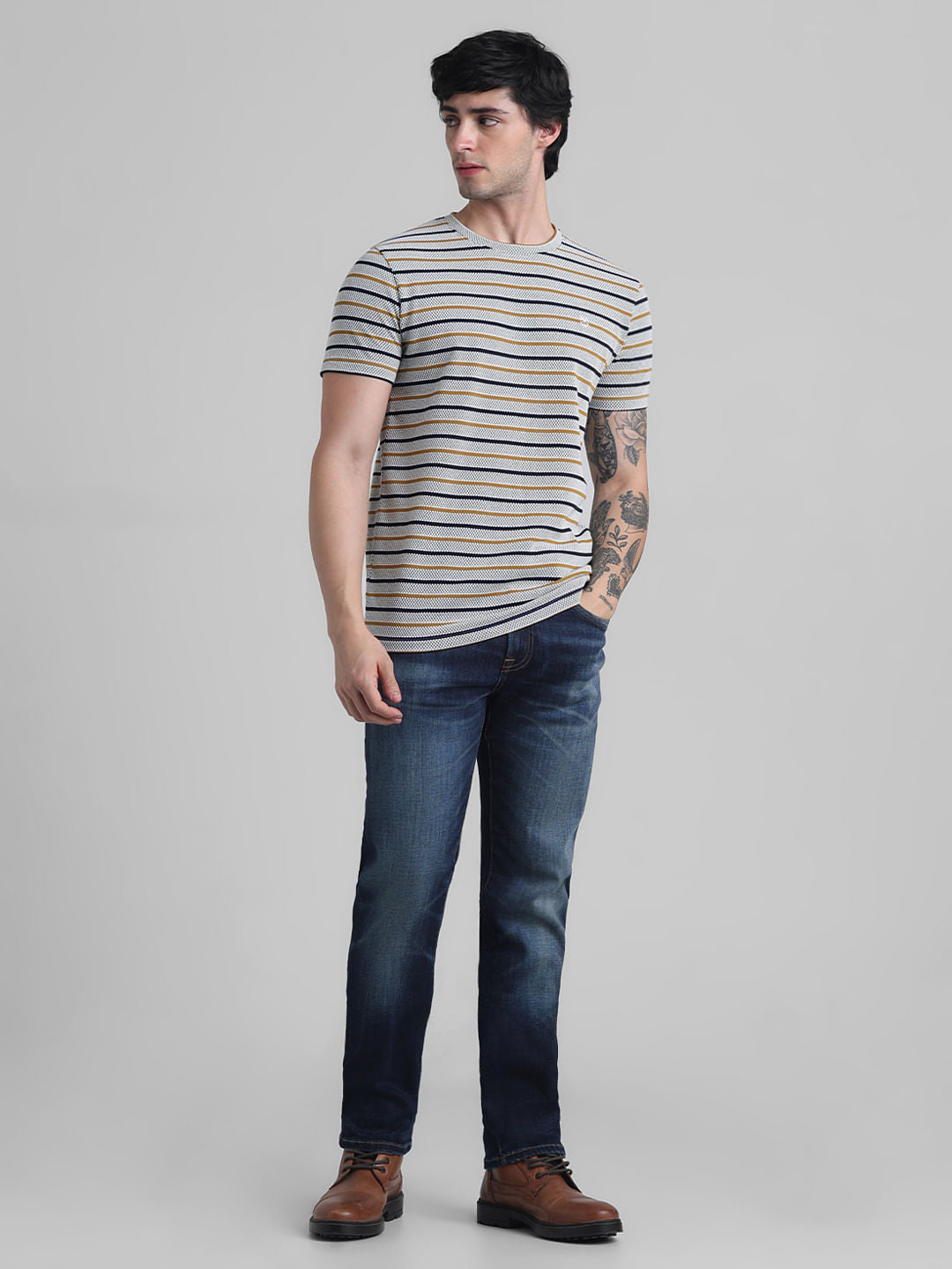White Striped Crew Neck T-shirt