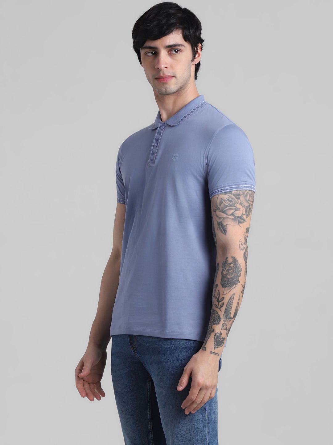 Blue Contrast Tipping Polo T-shirt