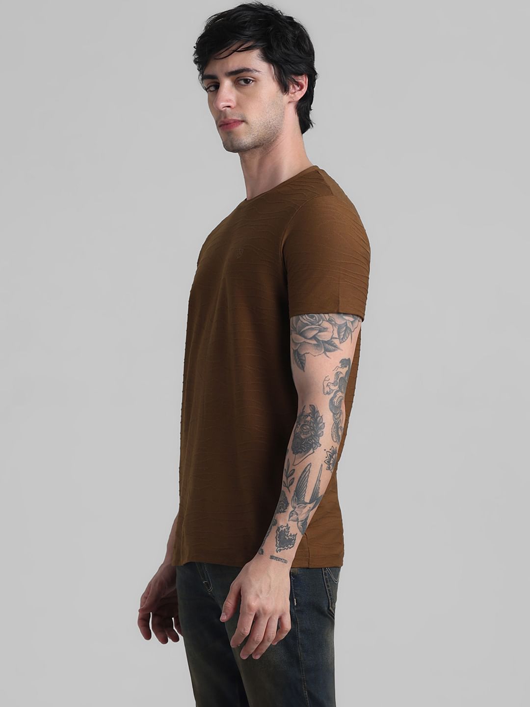 Brown Jacquard Cotton T-shirt