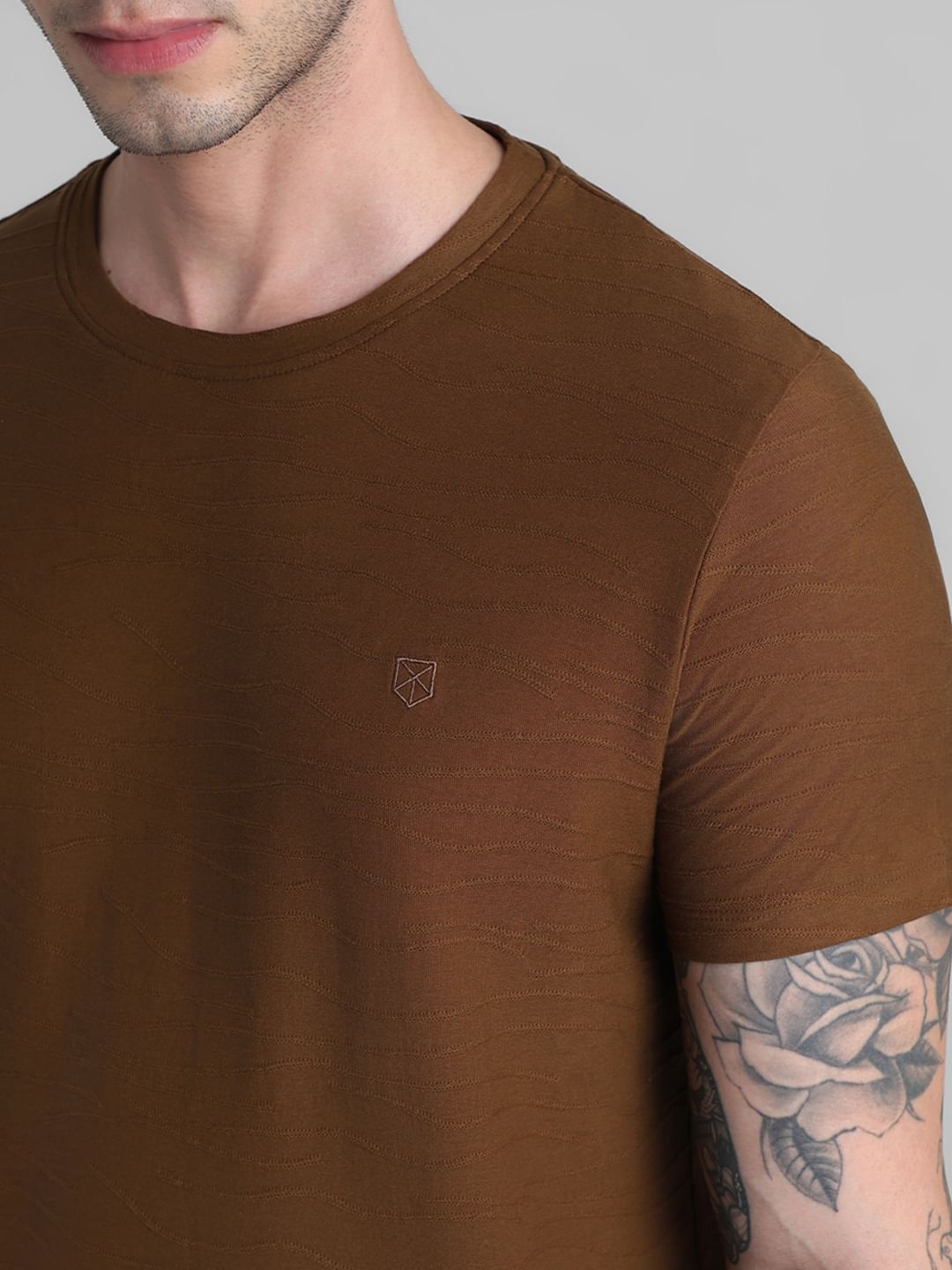 Brown Jacquard Cotton T-shirt