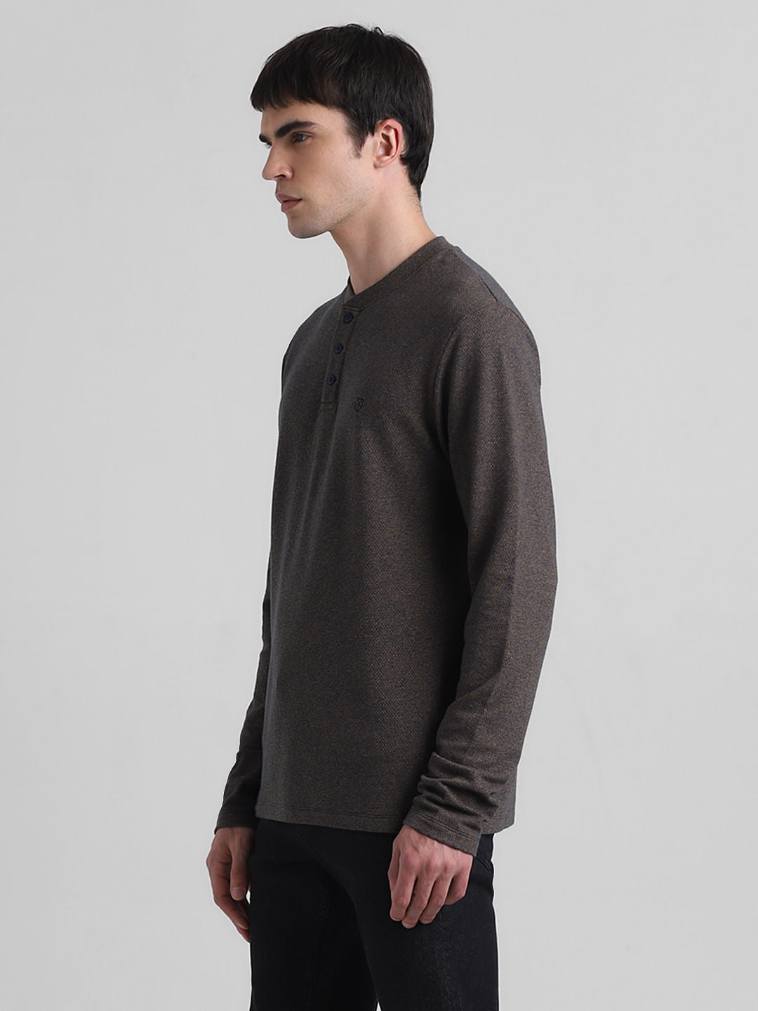 Brown Printed Henley T-shirt