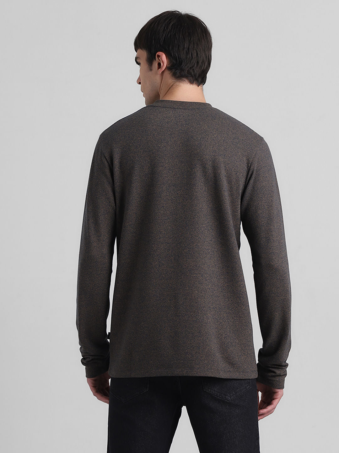 Brown Printed Henley T-shirt