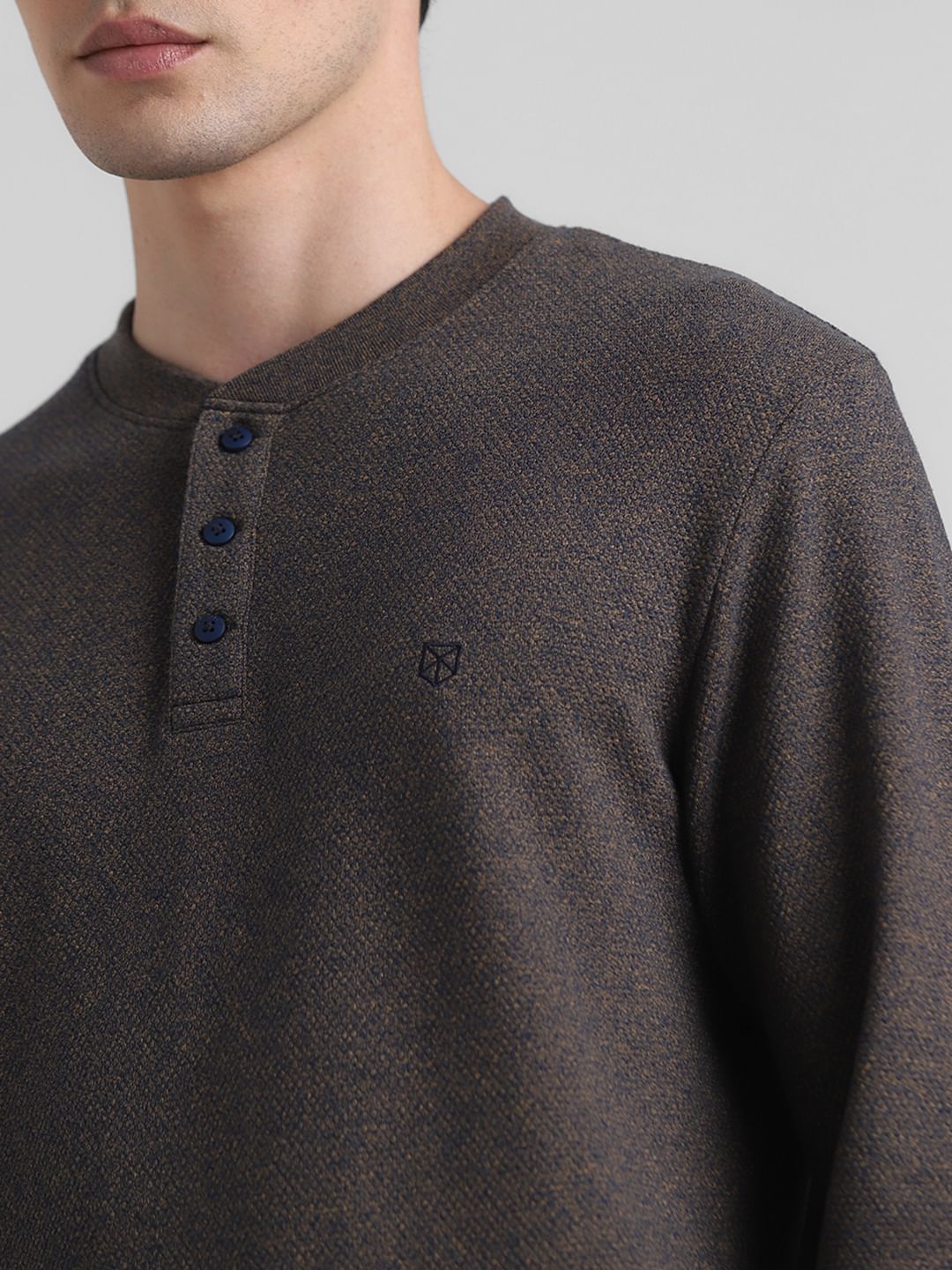 Brown Printed Henley T-shirt