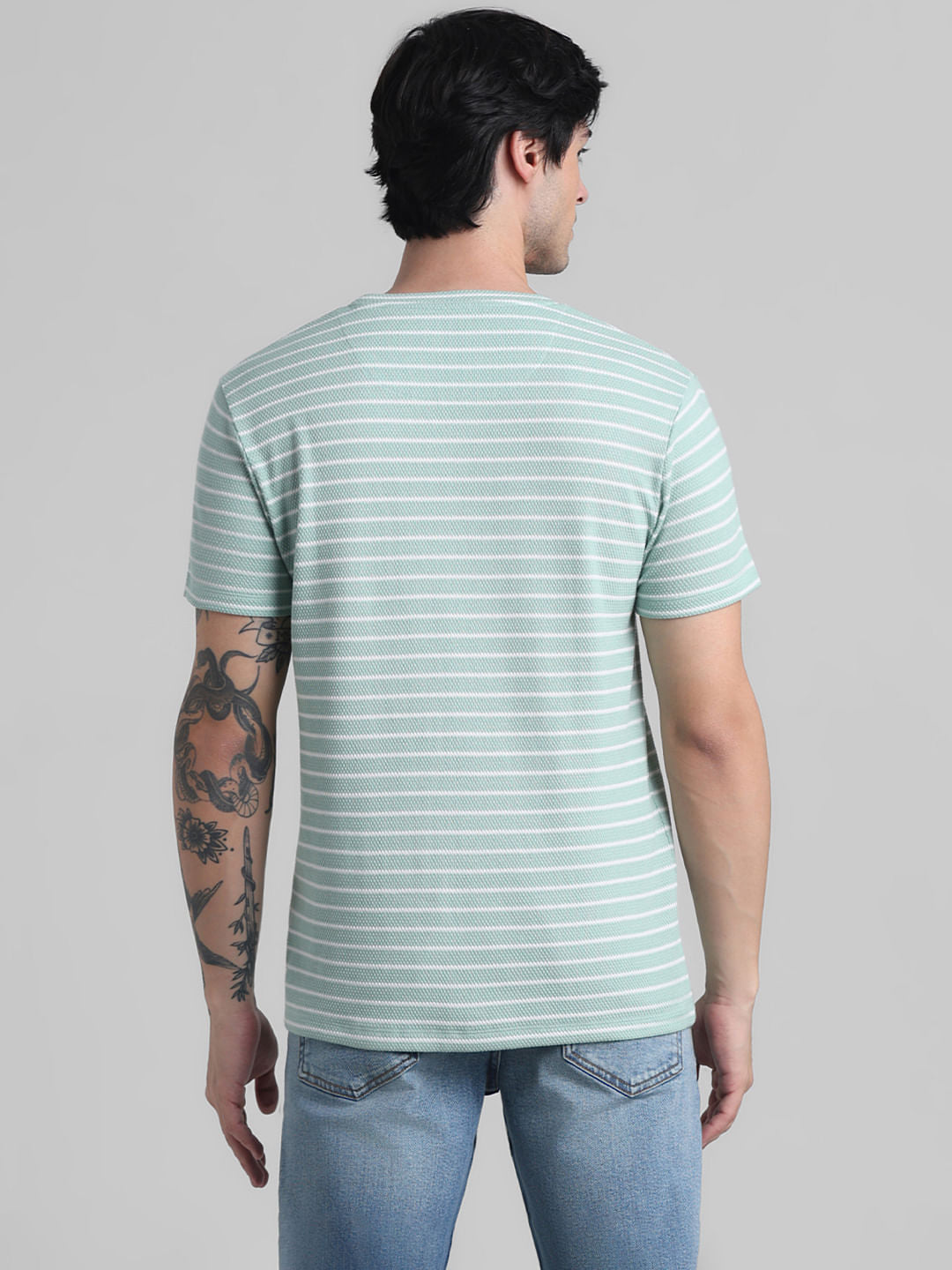 Green Striped Crew Neck T-shirt