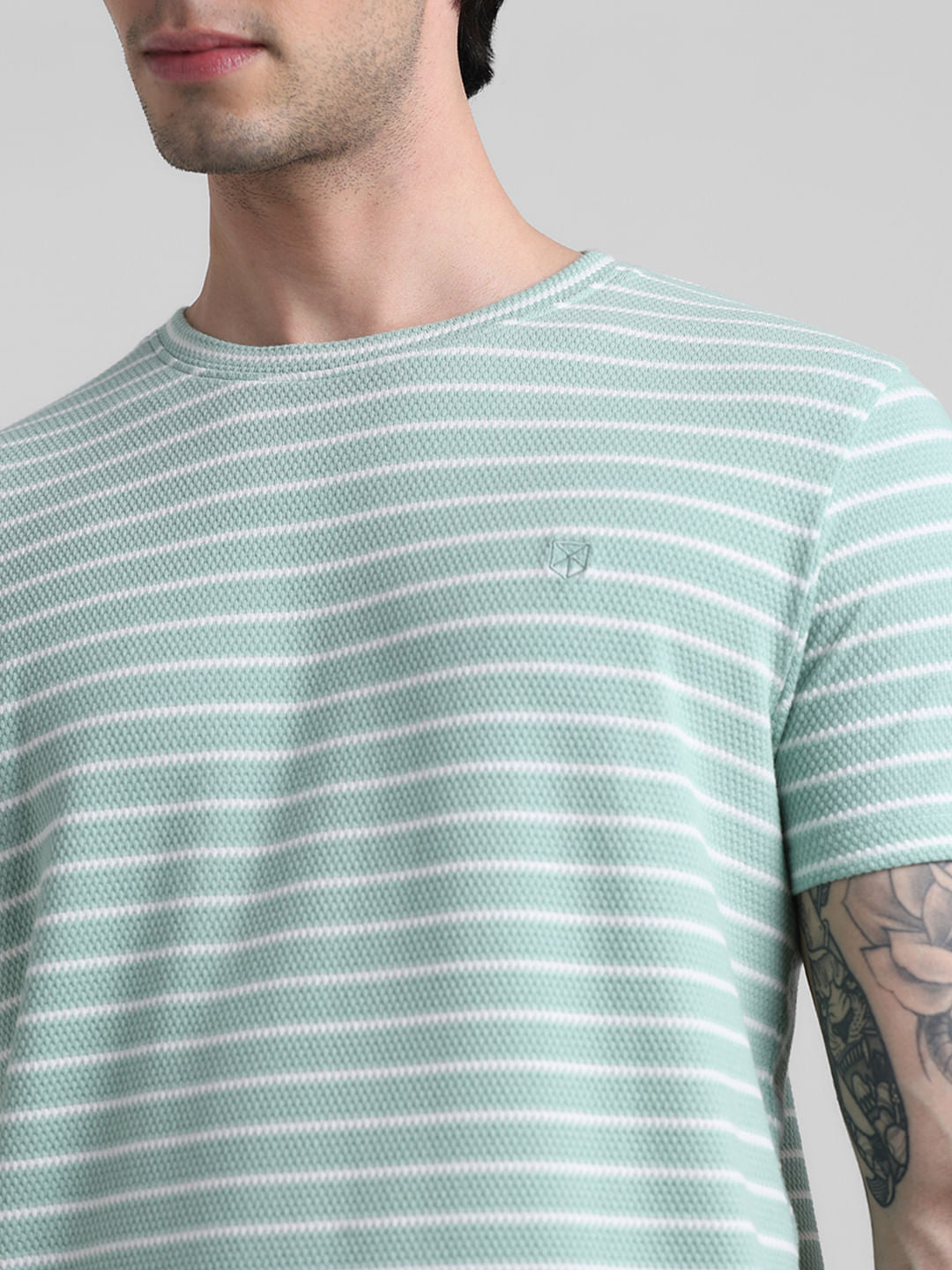 Green Striped Crew Neck T-shirt