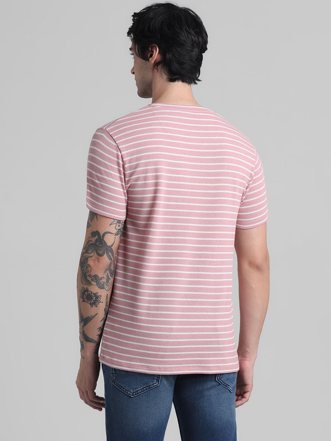 Pink Striped Crew Neck T-shirt