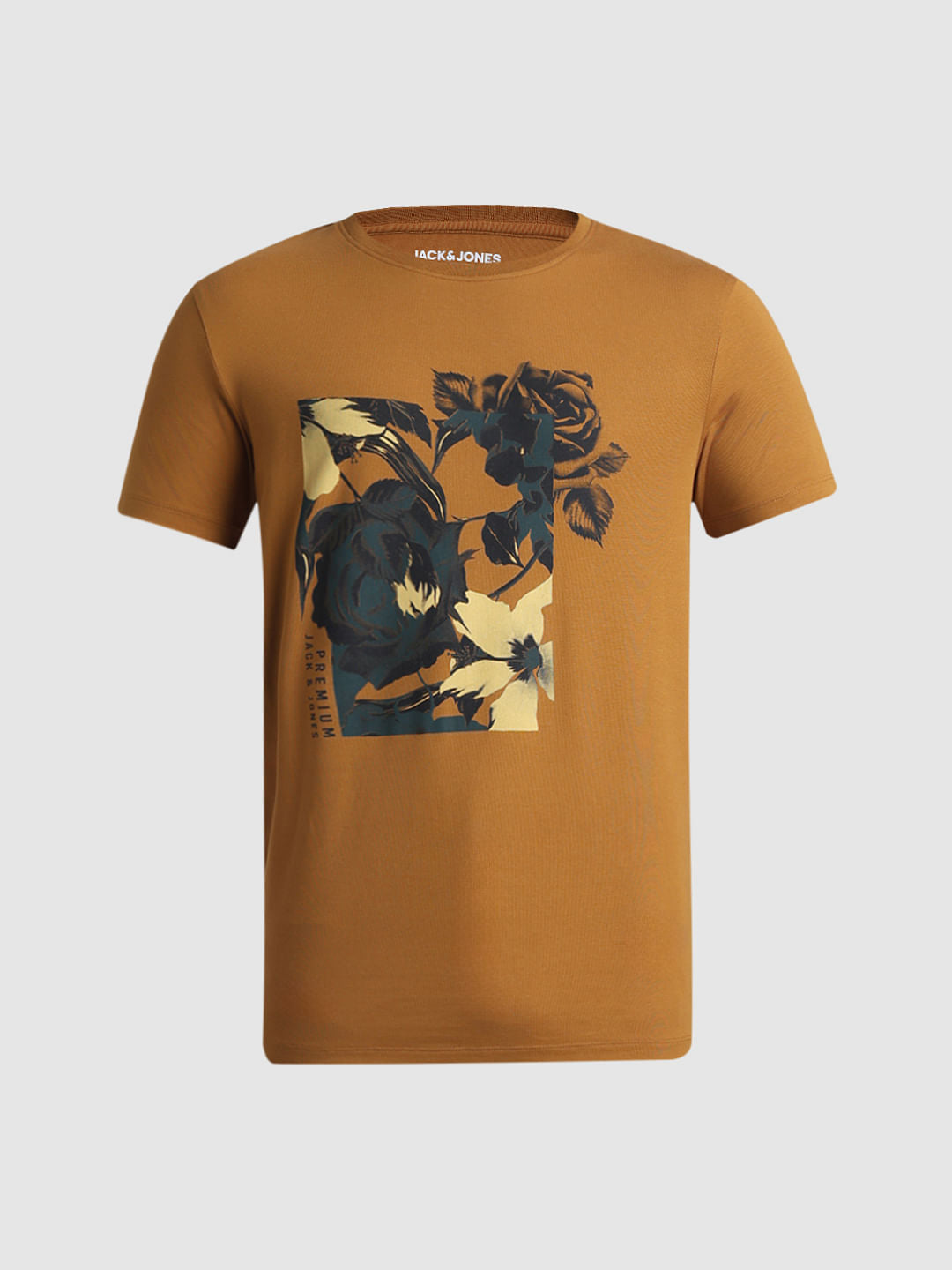 Golden Brown Floral Print T-shirt