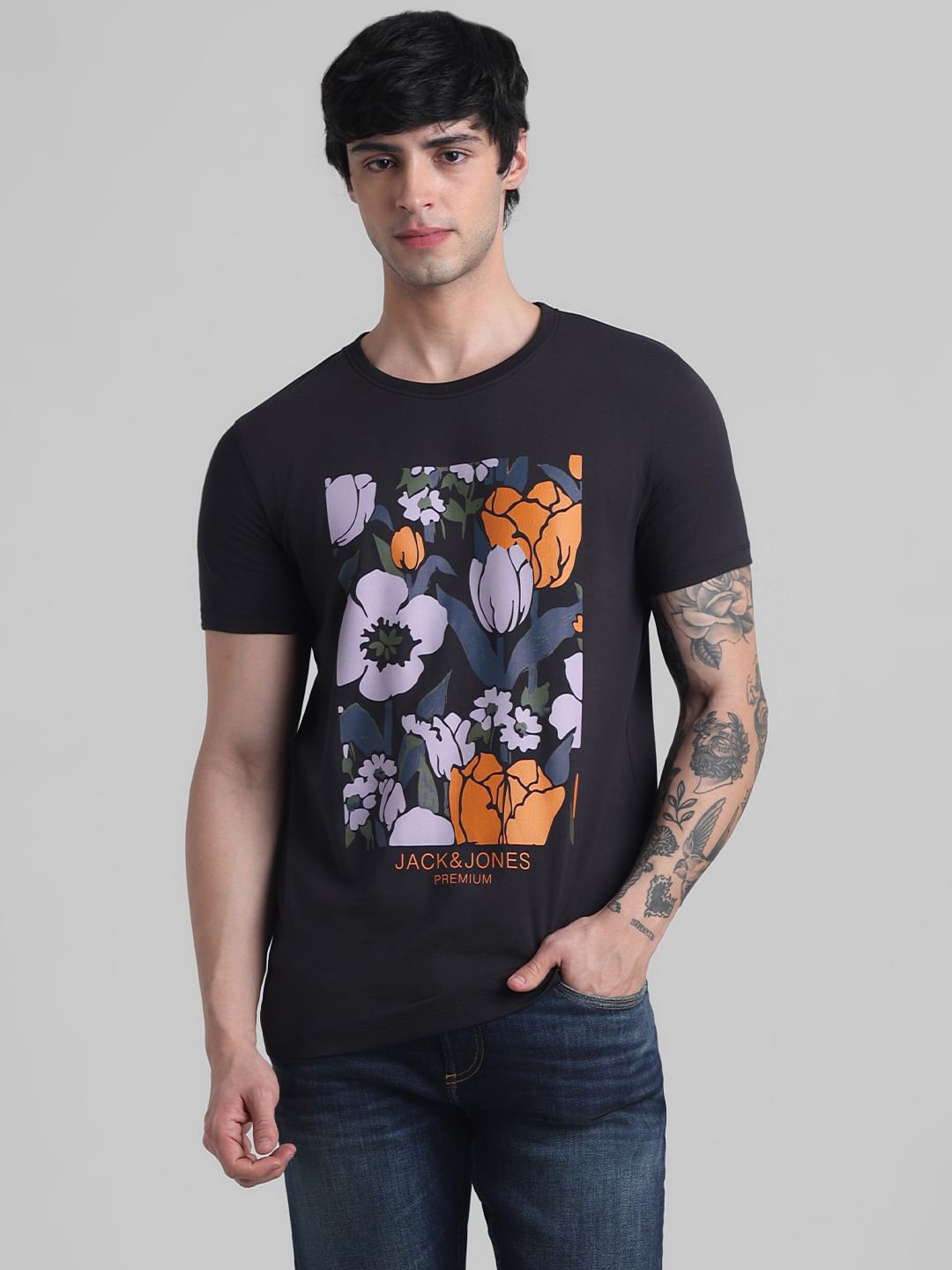 Black Floral Print T-shirt