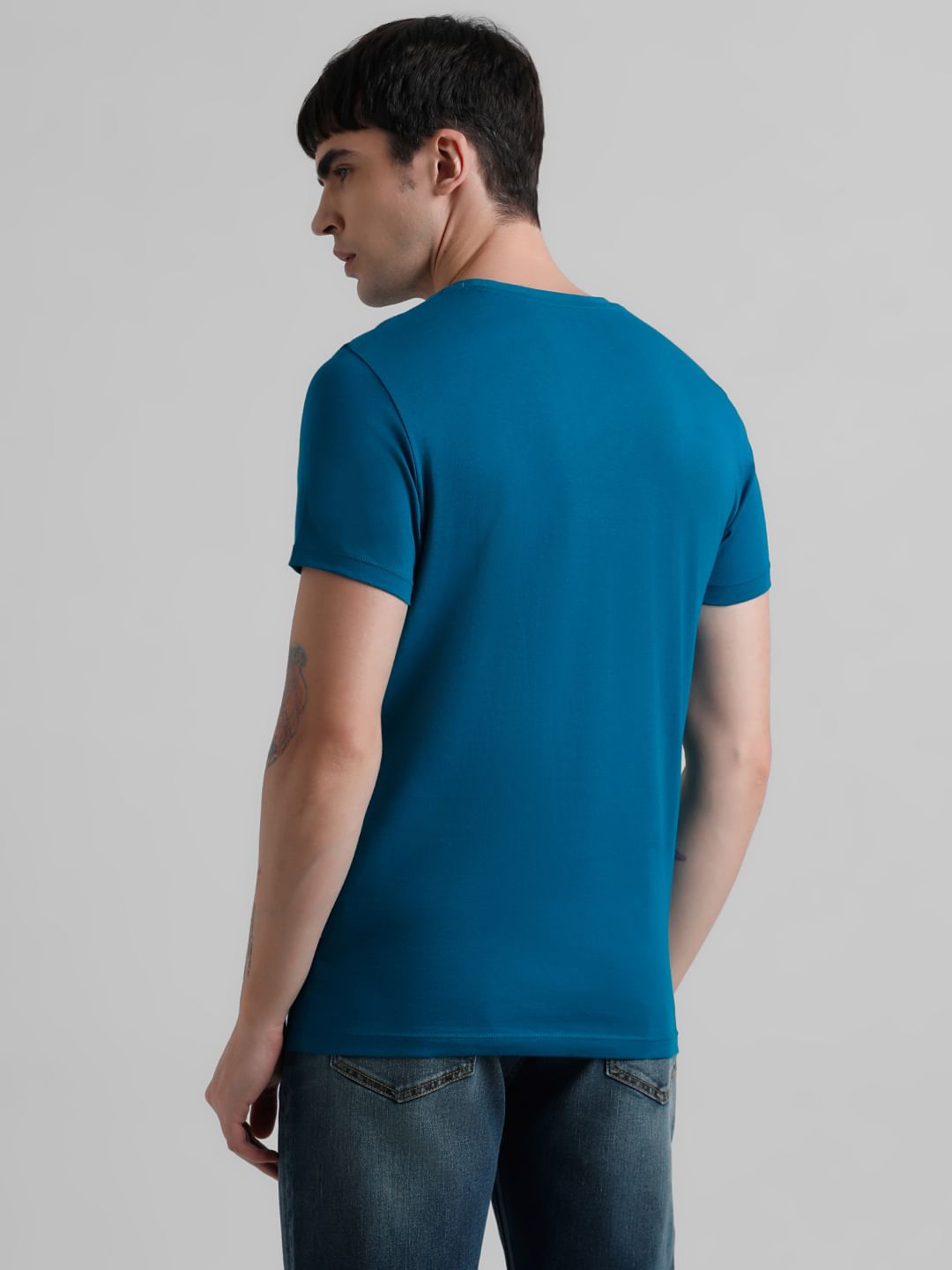Blue Logo Print Crew Neck T-shirt