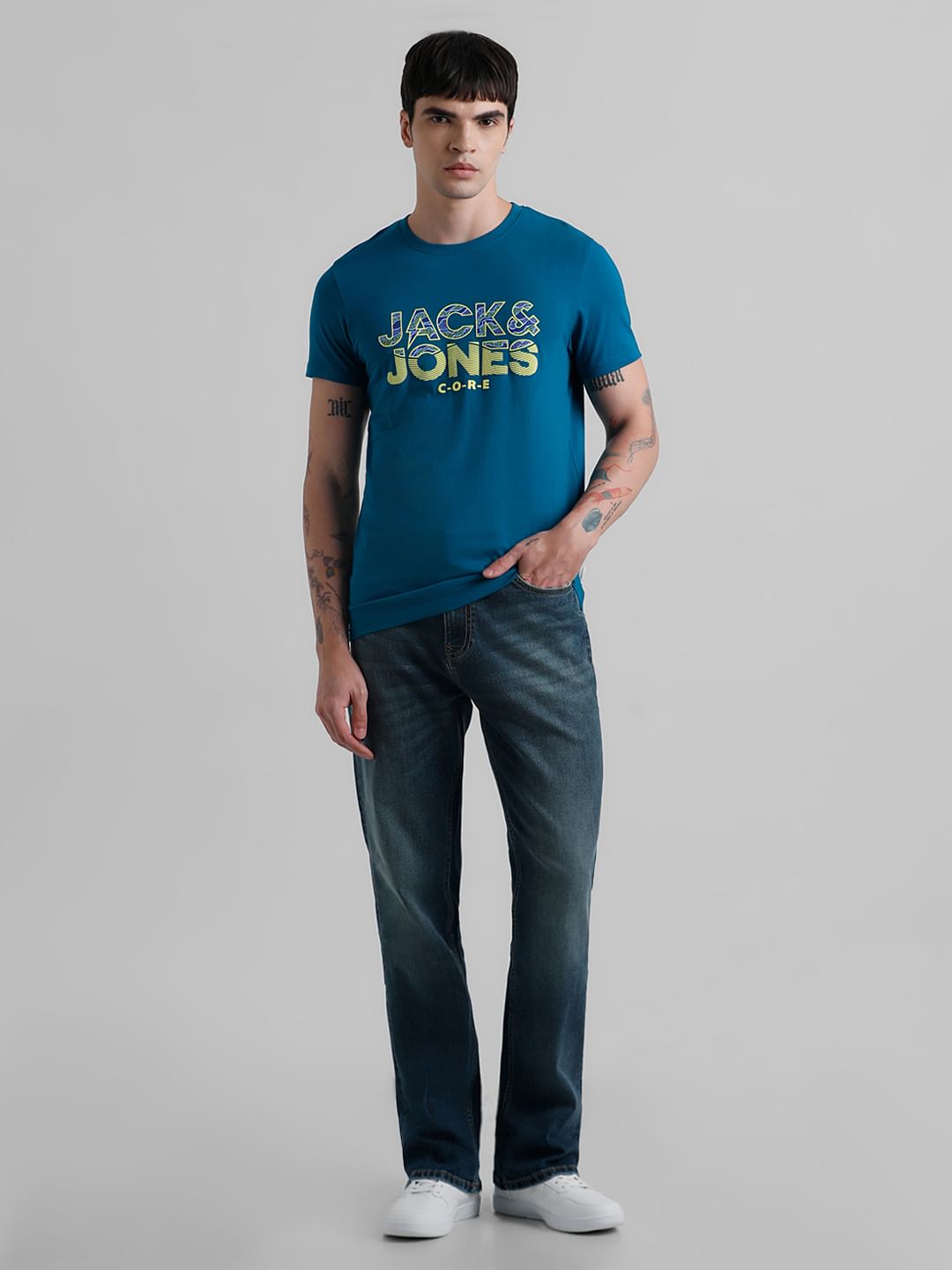 Blue Logo Print Crew Neck T-shirt