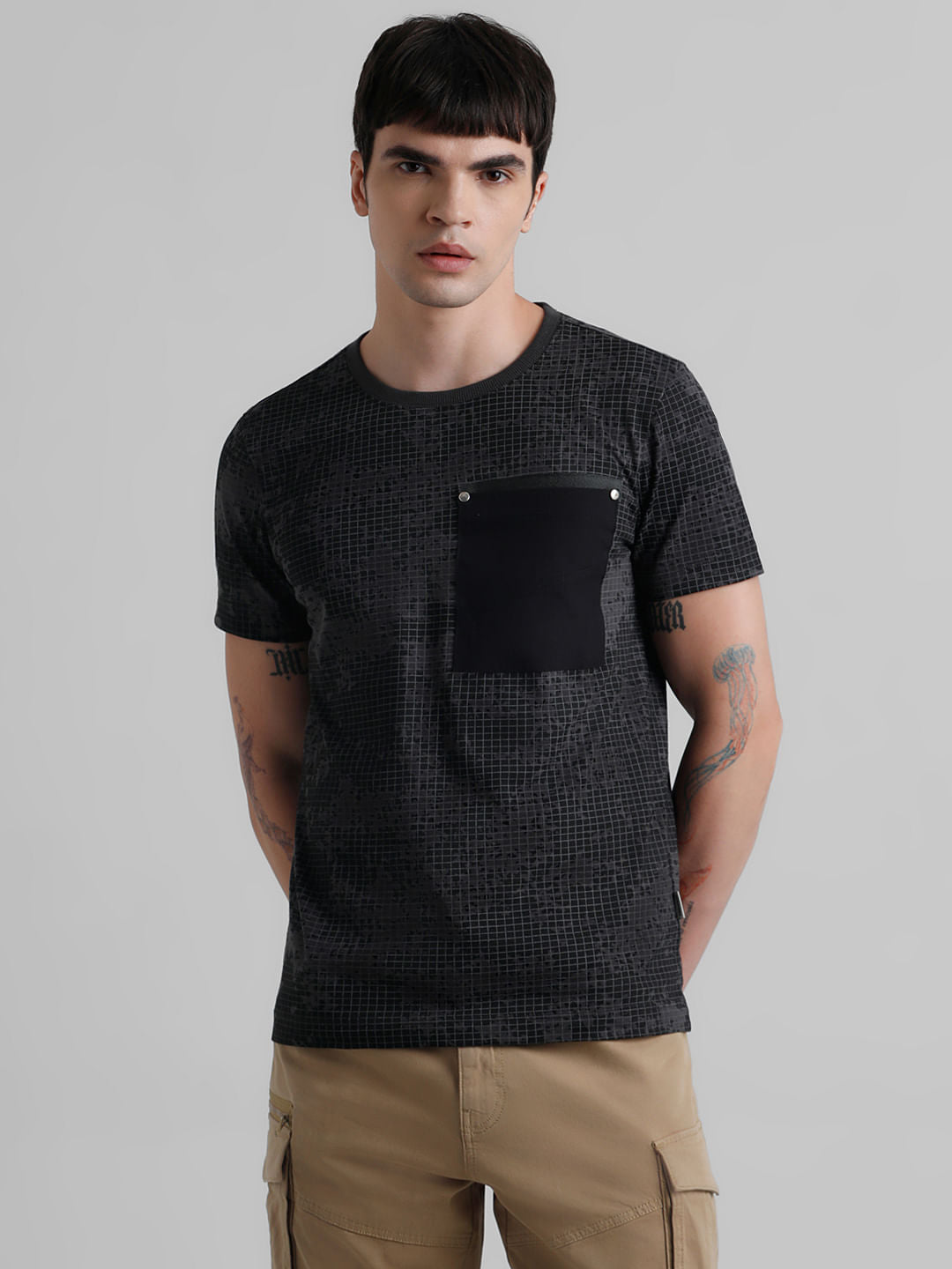 Black Printed Patch Pocket T-shirt