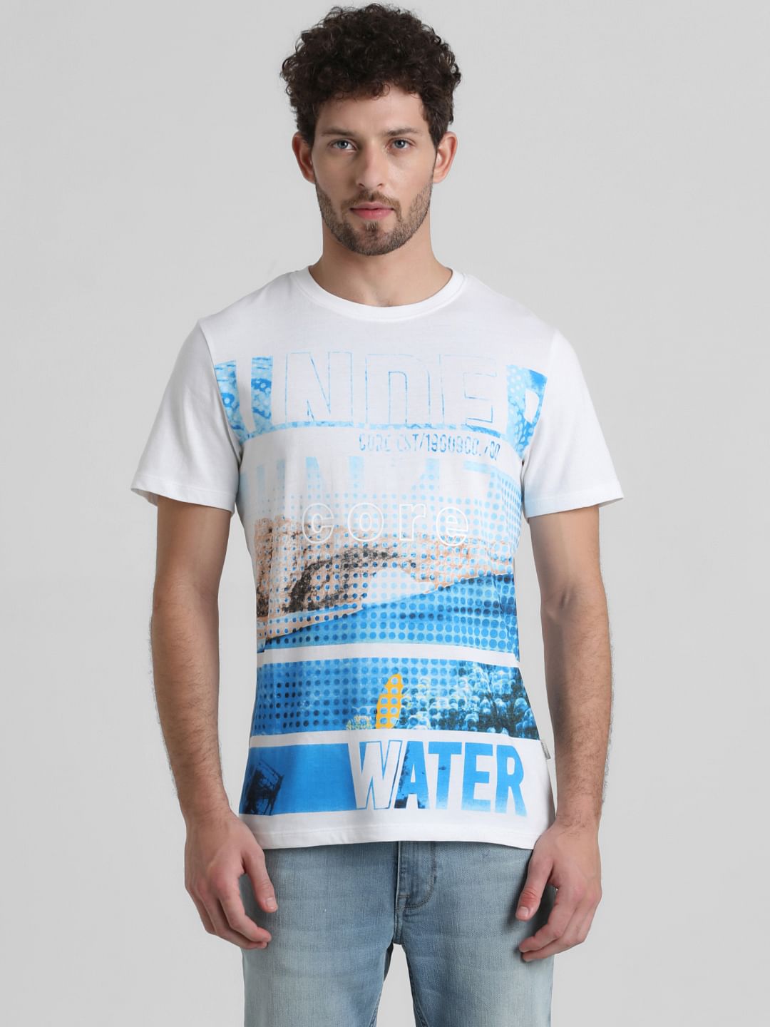 White Placement Print Crew Neck T-shirt