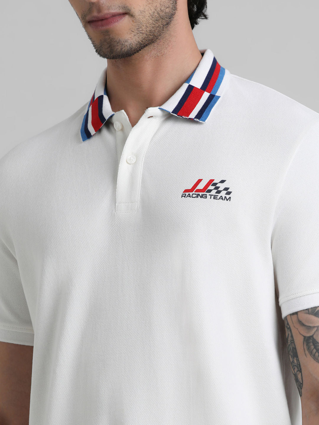 White Race Striped Jacquard Polo