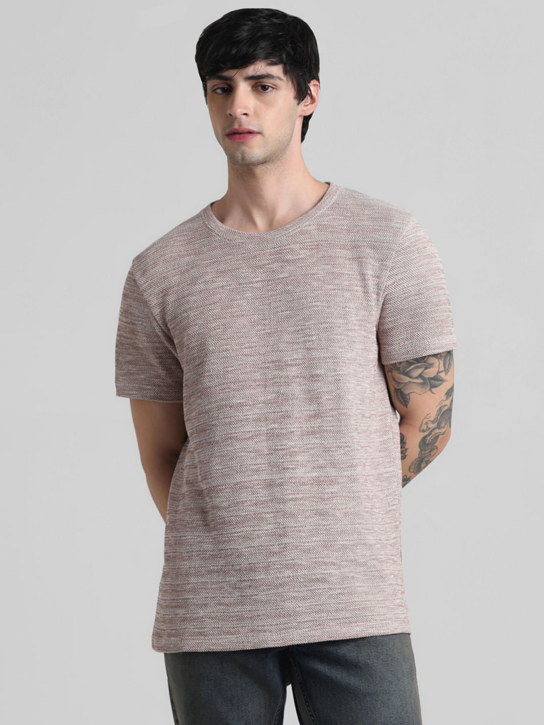 Beige Knitted Crew Neck T-shirt