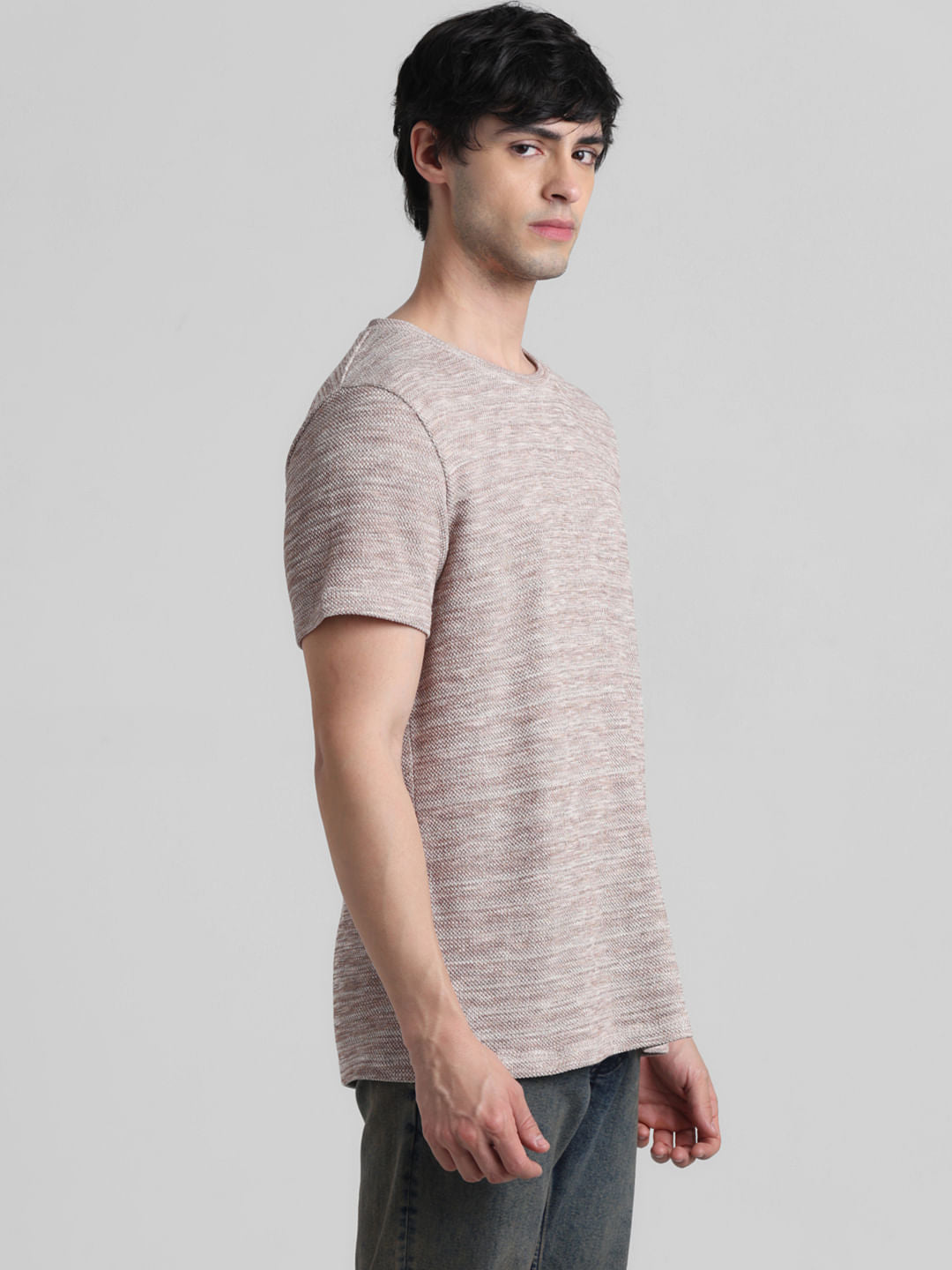 Beige Knitted Crew Neck T-shirt