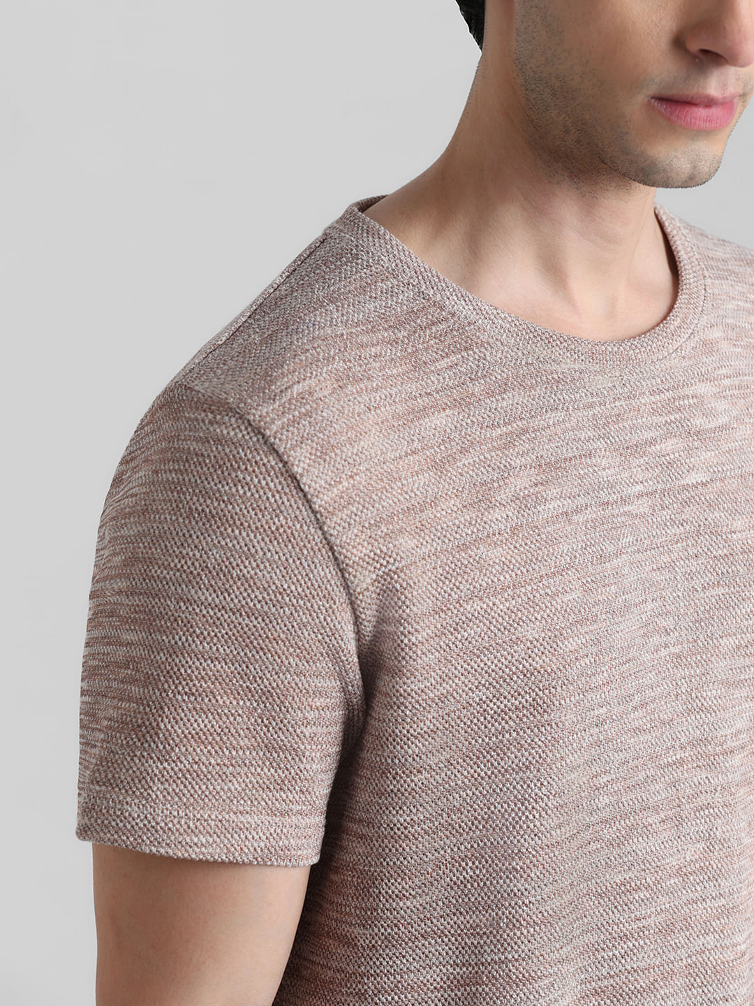 Beige Knitted Crew Neck T-shirt