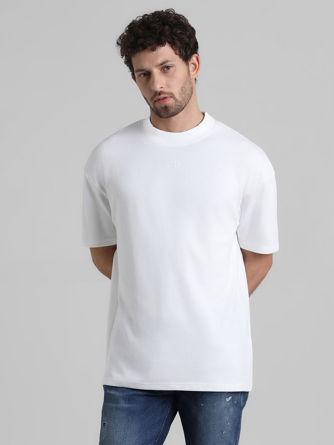 URBAN RACERS by JACK&JONES WHITE HIGH NECK CREW NECK T-SHIRT