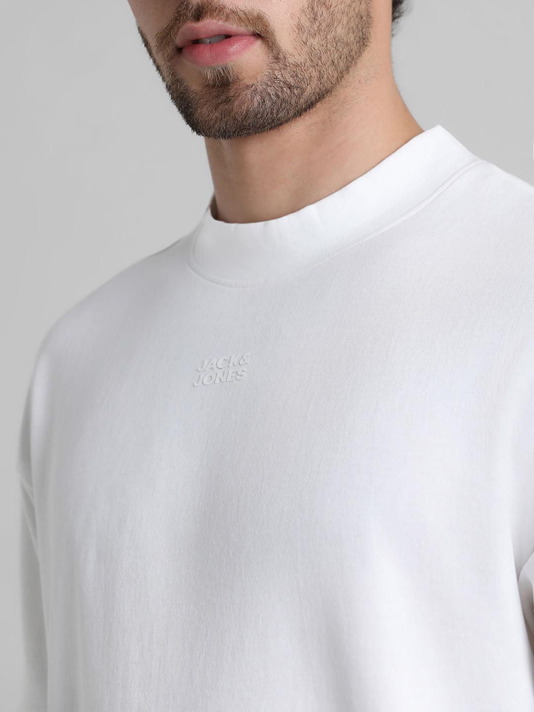 URBAN RACERS by JACK&JONES WHITE HIGH NECK CREW NECK T-SHIRT