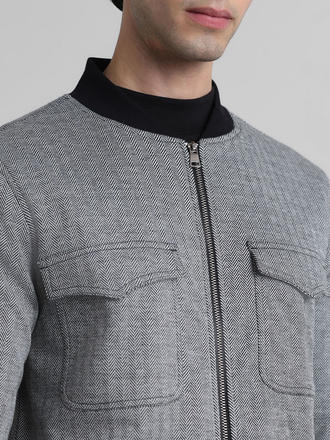 Grey Printed Knit Co-ord Set Jacket