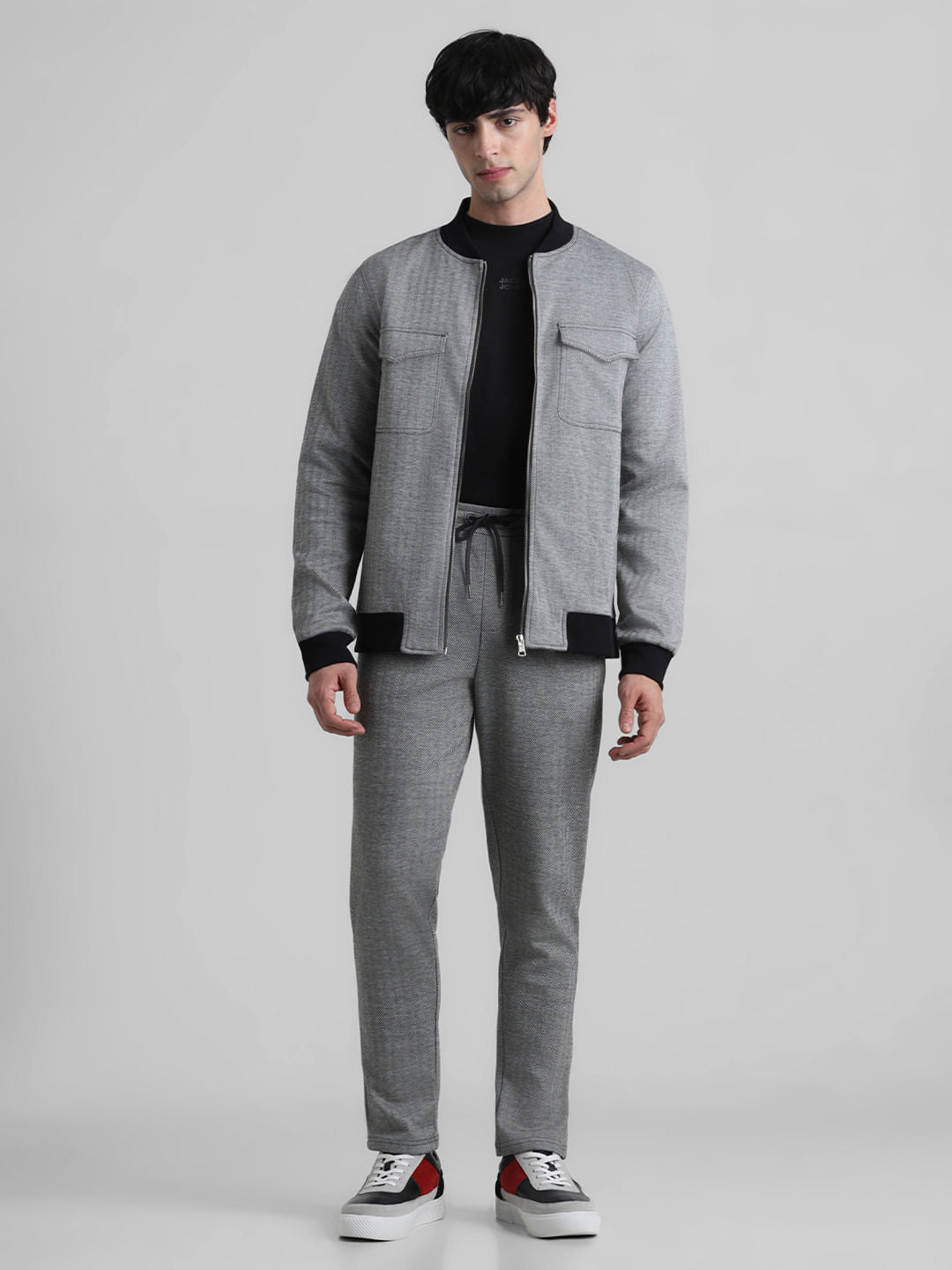 Grey Printed Knit Co-ord Set Jacket