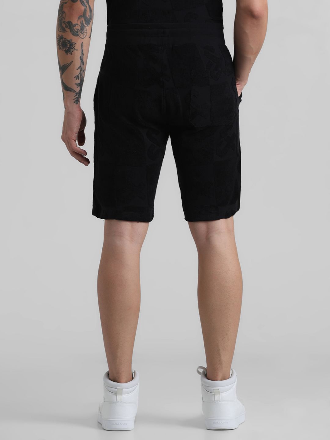 Black Mid Rise Jacquard Bermuda Shorts