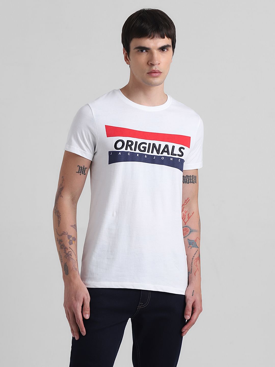 White Embroidered Logo Print T-shirt