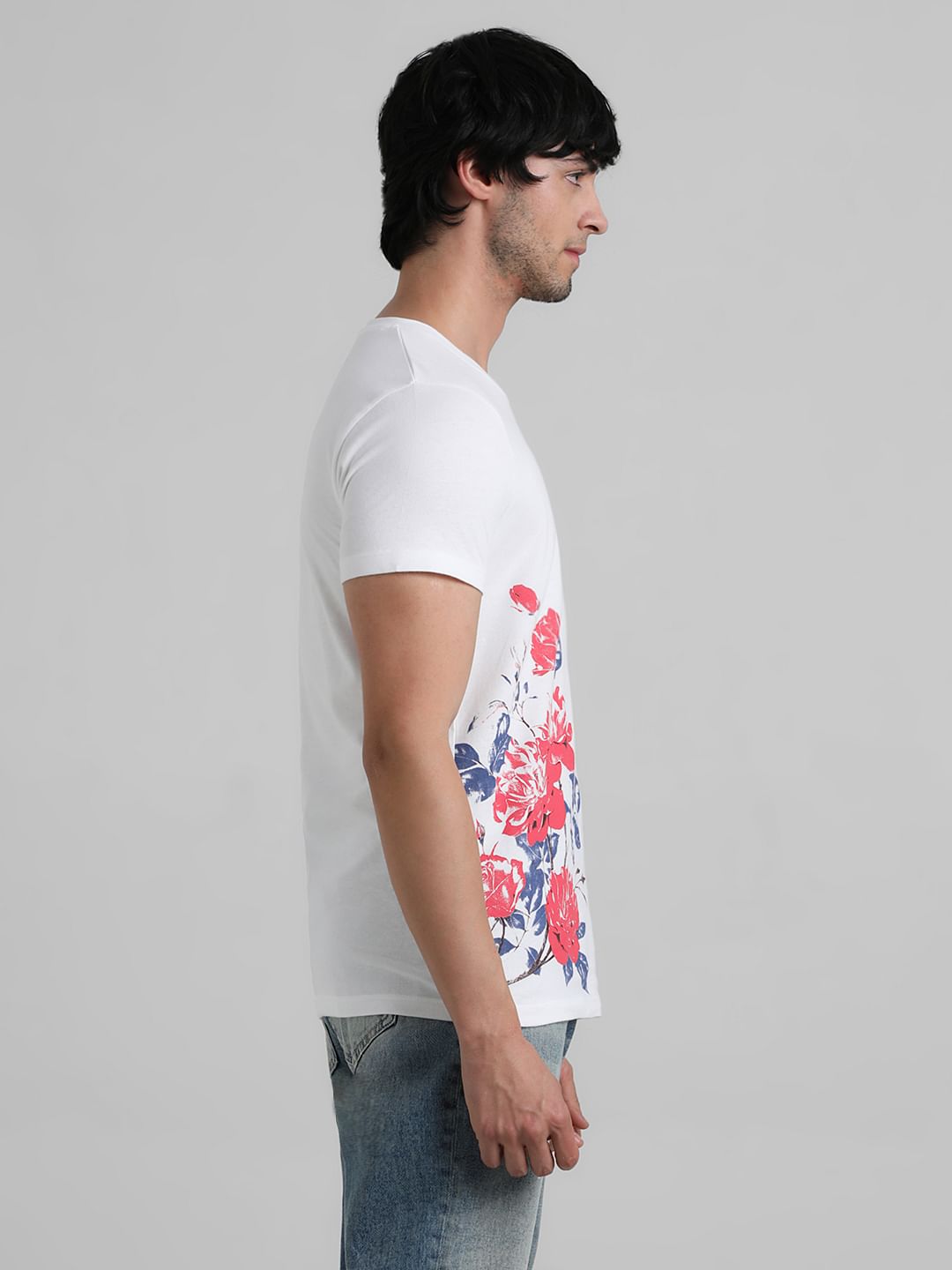 White Logo Print Floral T-shirt