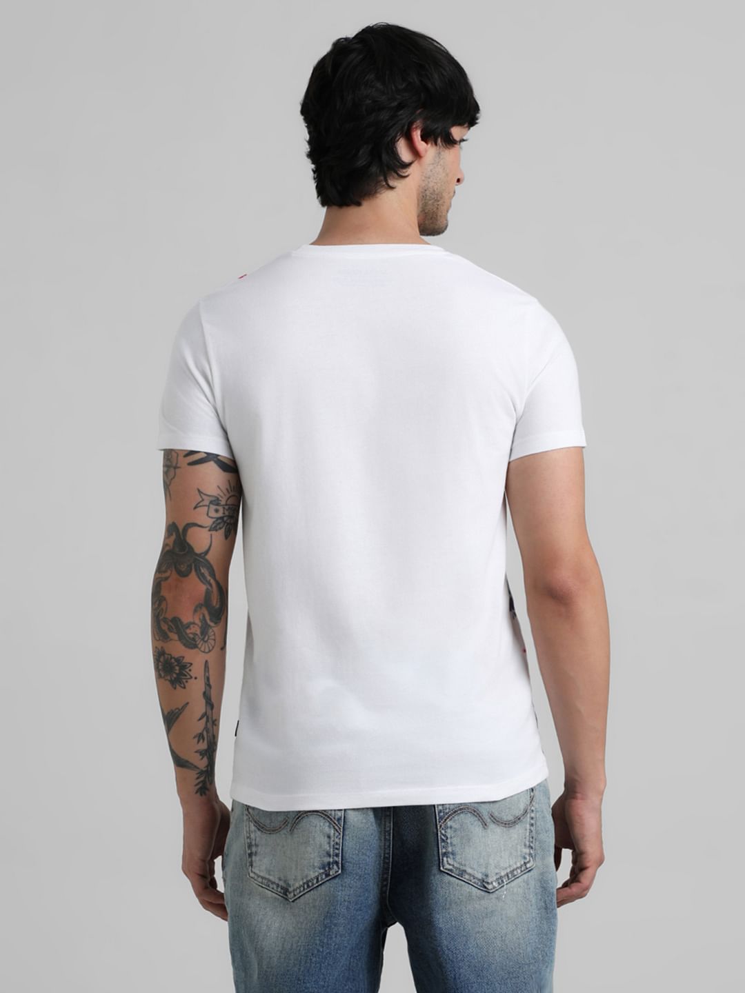 White Logo Print Floral T-shirt