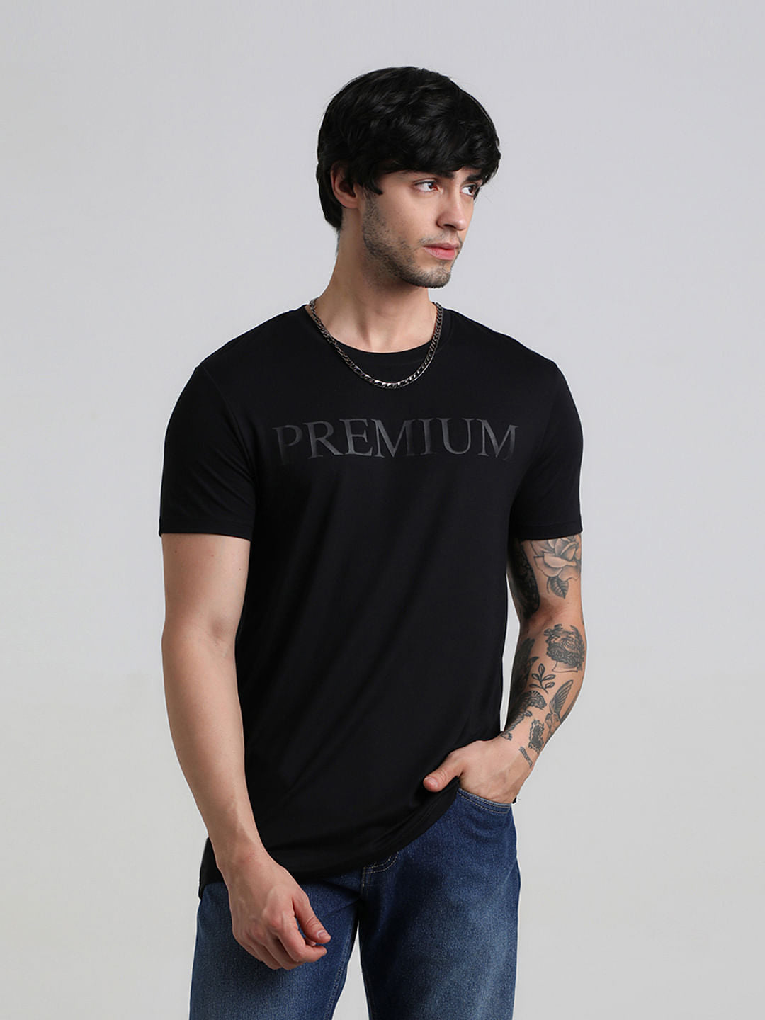Black Chest Print Oversized T-shirt