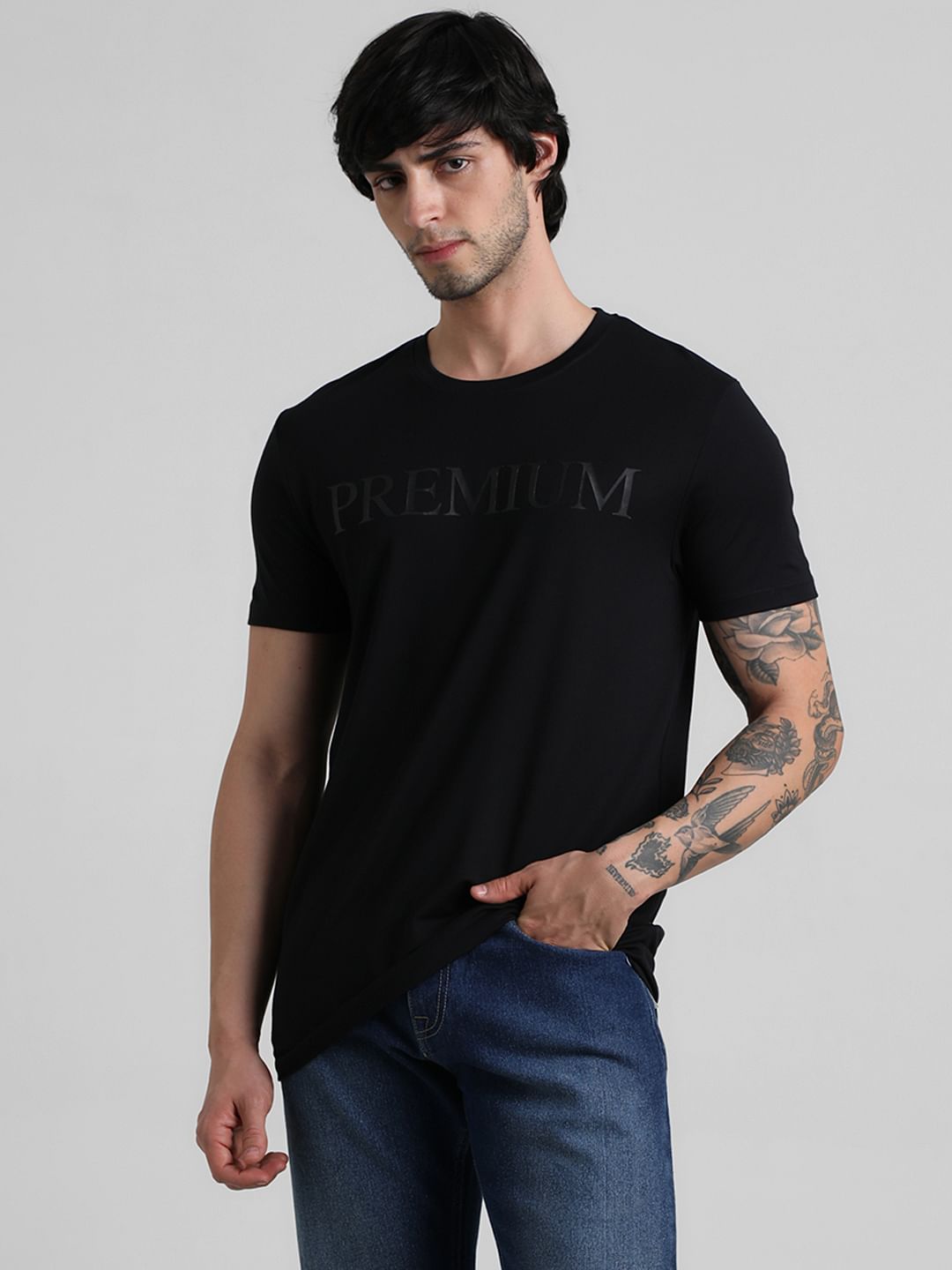 Black Chest Print Oversized T-shirt