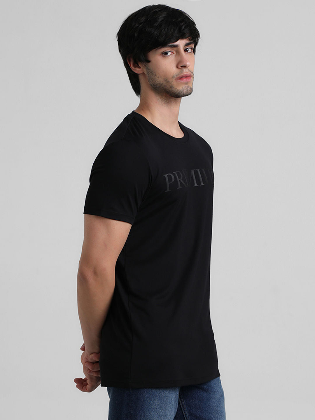Black Chest Print Oversized T-shirt