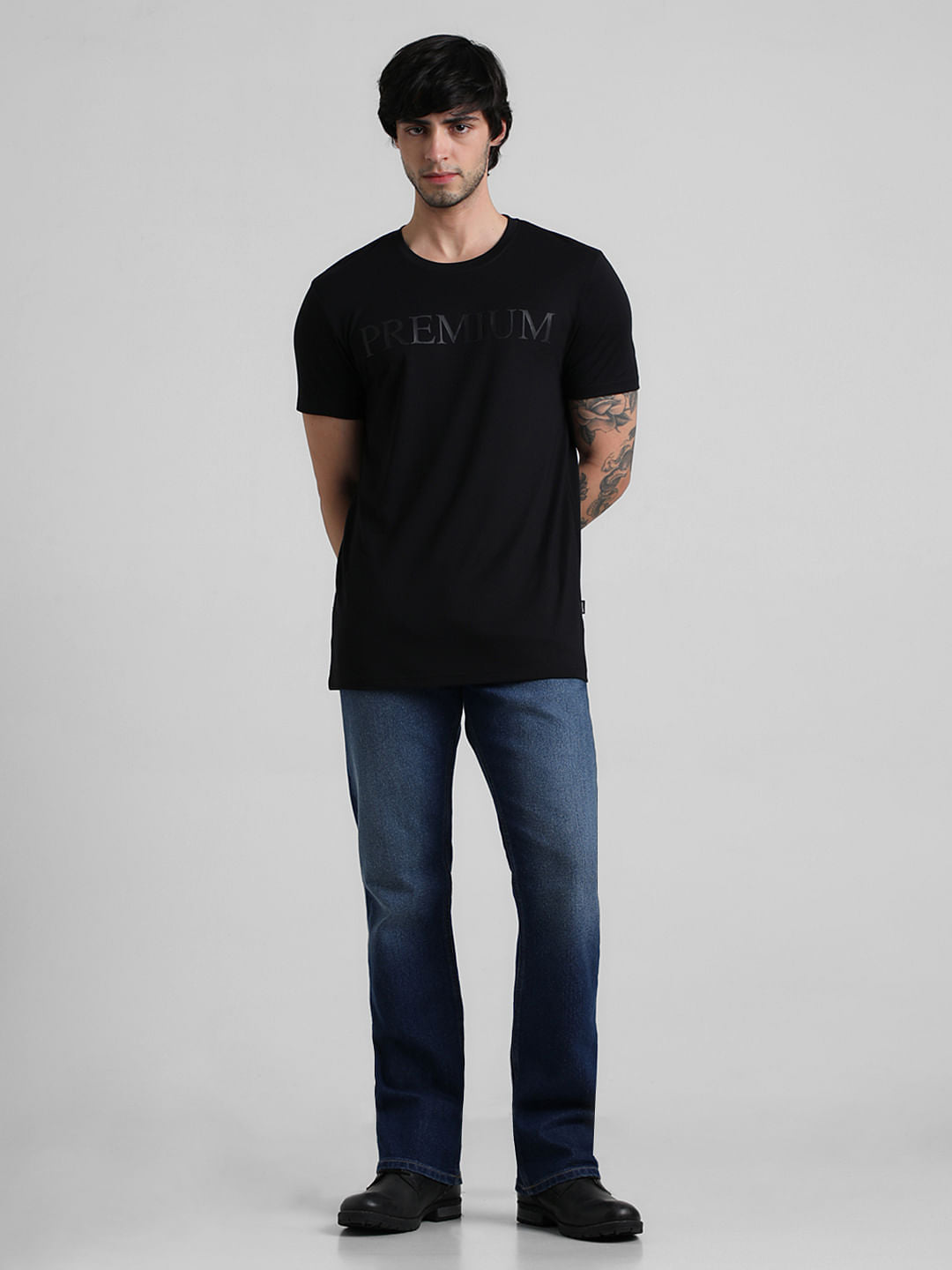 Black Chest Print Oversized T-shirt