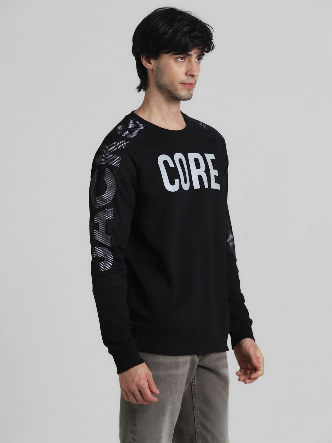 Black Logo Print Mesh Sweatshirt