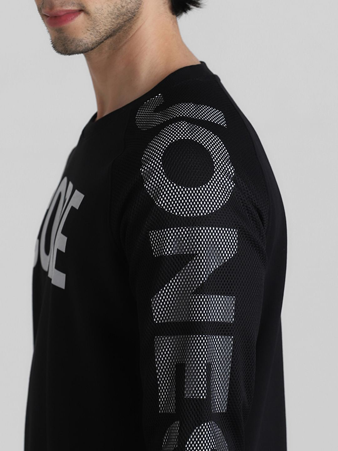 Black Logo Print Mesh Sweatshirt