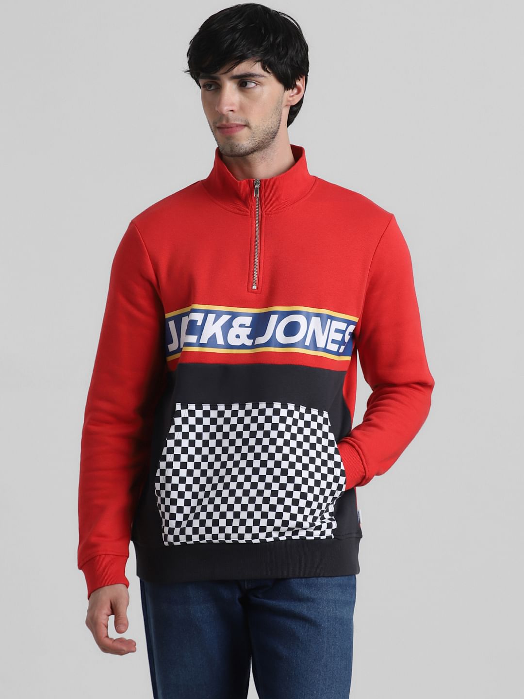 URBAN RACERS by Red High Neck Zip-up Sweatshirt