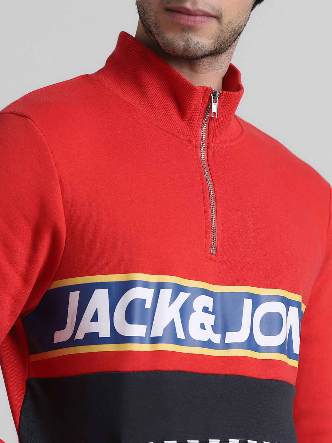 URBAN RACERS by Red High Neck Zip-up Sweatshirt