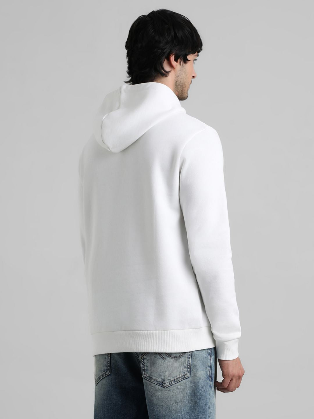White Logo Print Hooded Sweatshirt