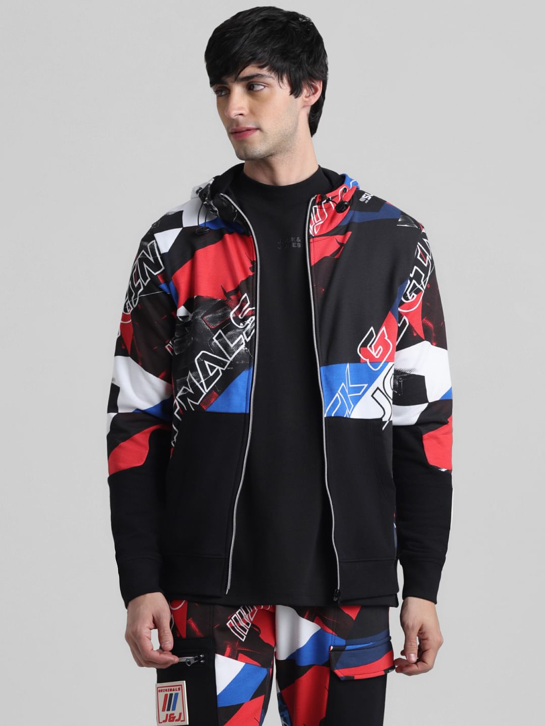 URBAN RACERS by Jack & Jones Black Printed Co-ord Sweatshirt