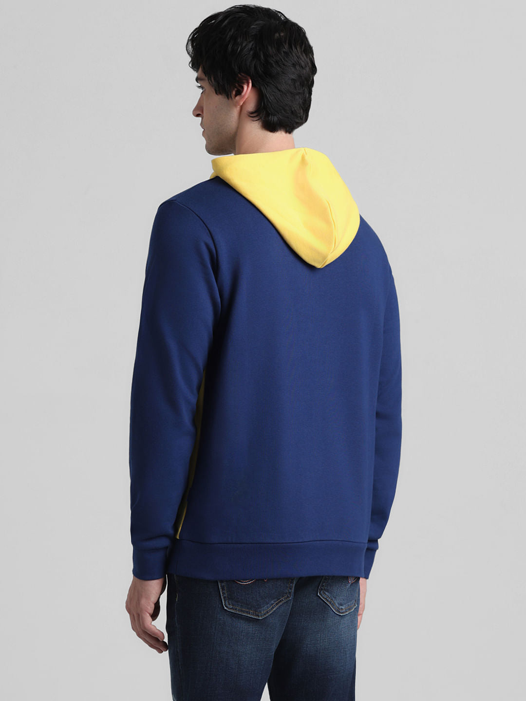 Blue Colourblocked Hooded Sweatshirt