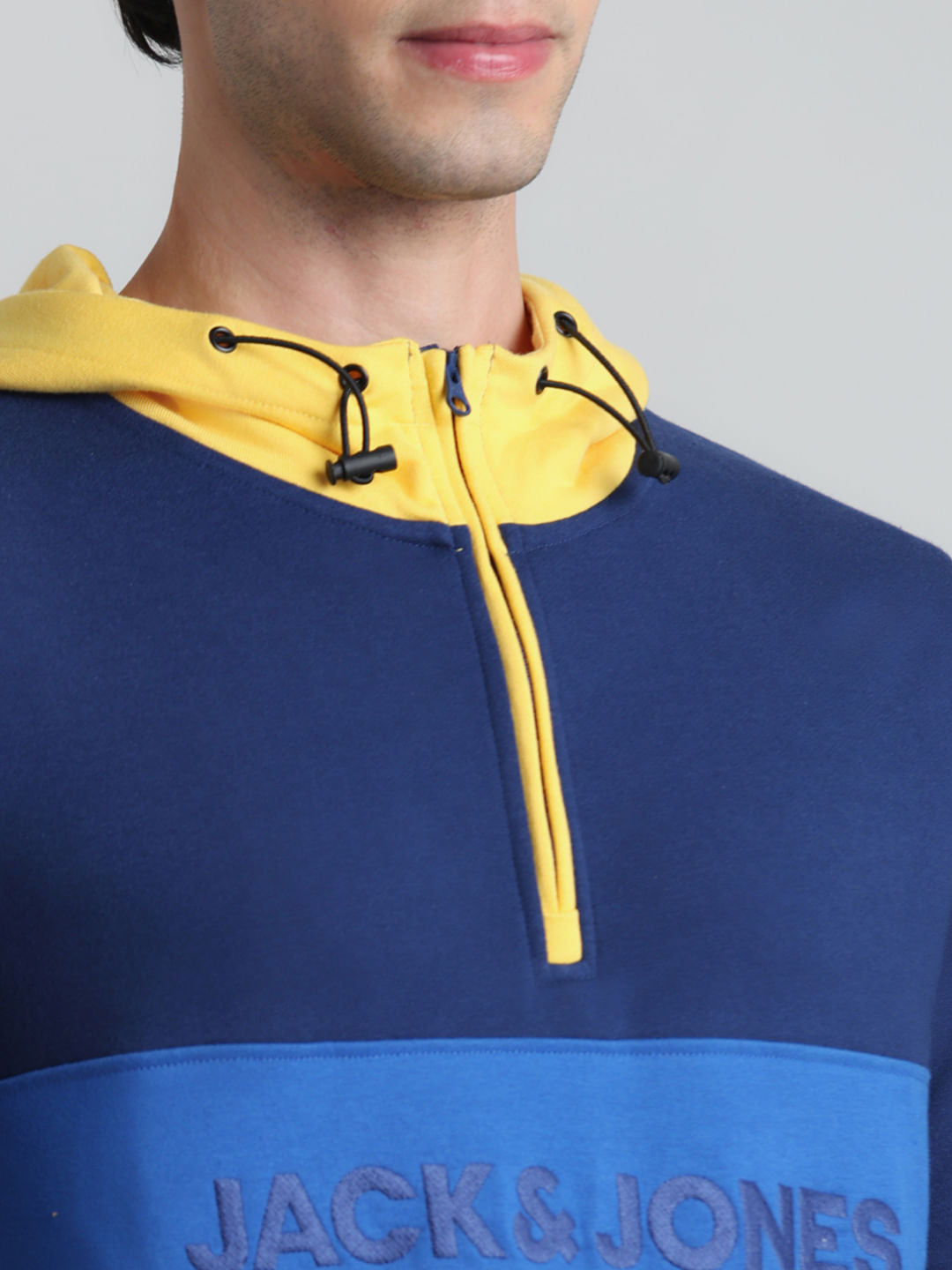 Blue Colourblocked Hooded Sweatshirt