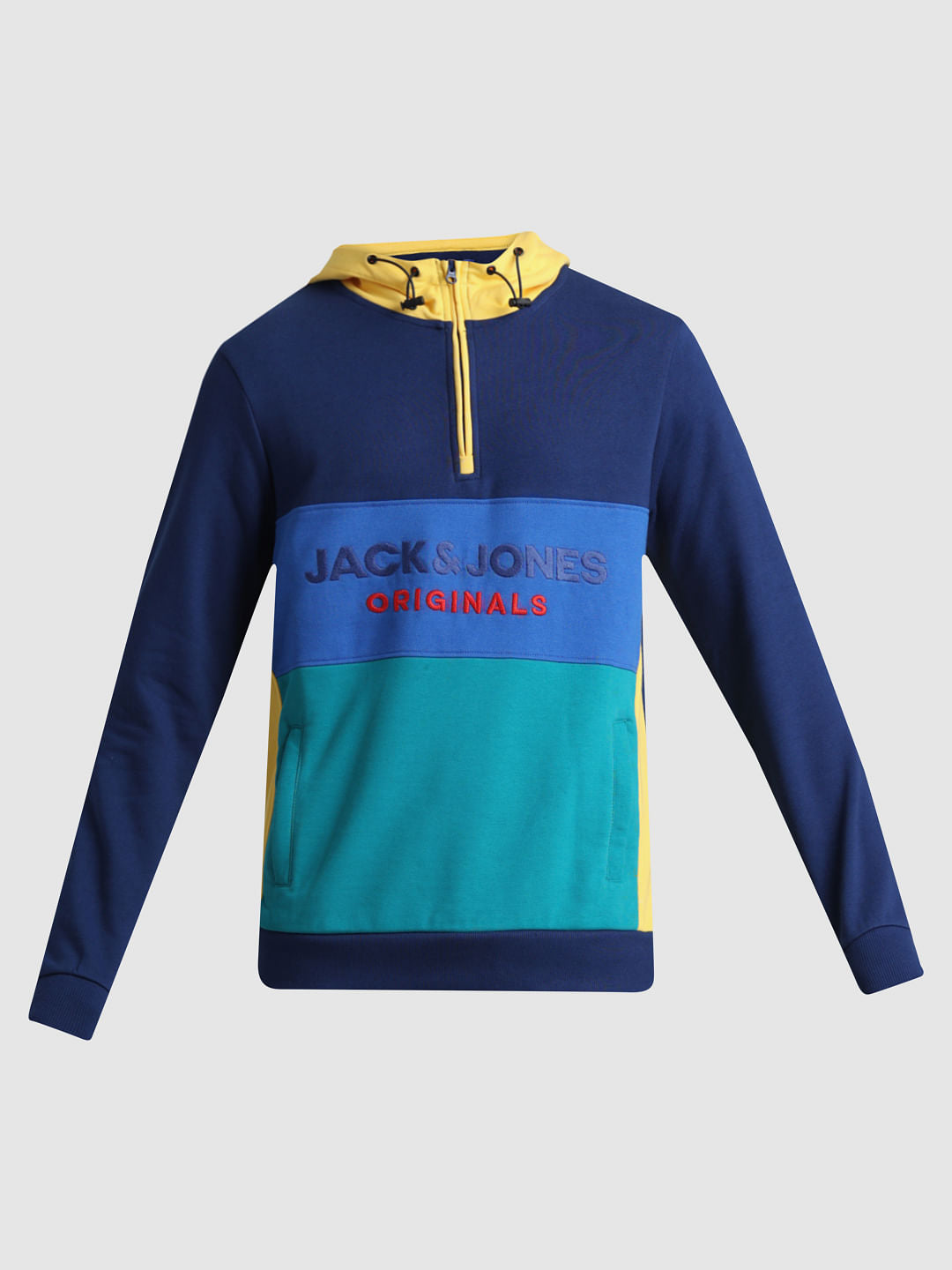 Blue Colourblocked Hooded Sweatshirt