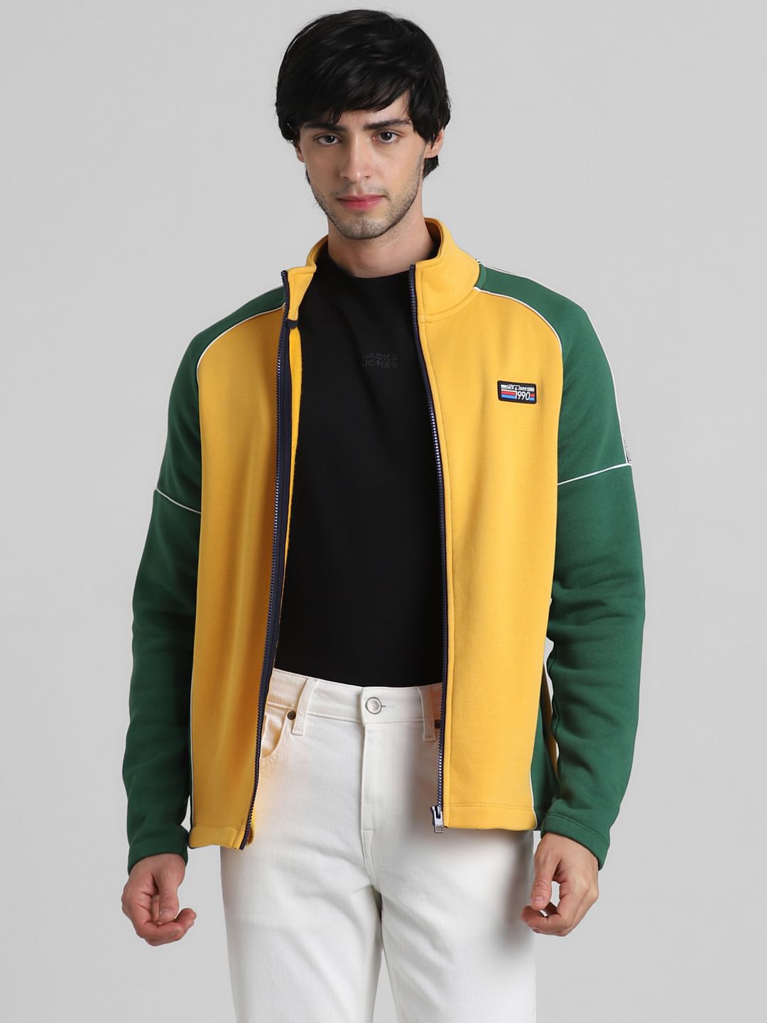 Yellow Colourblocked High Neck Sweatshirt