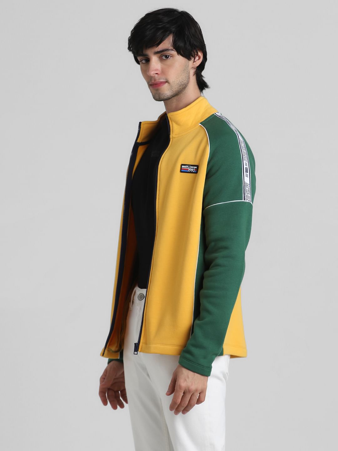Yellow Colourblocked High Neck Sweatshirt