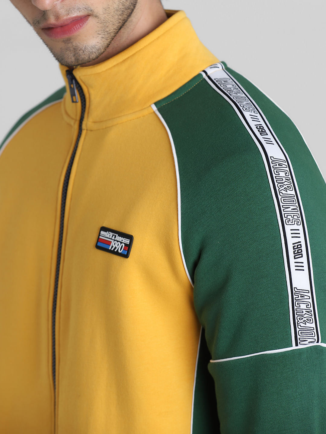 Yellow Colourblocked High Neck Sweatshirt