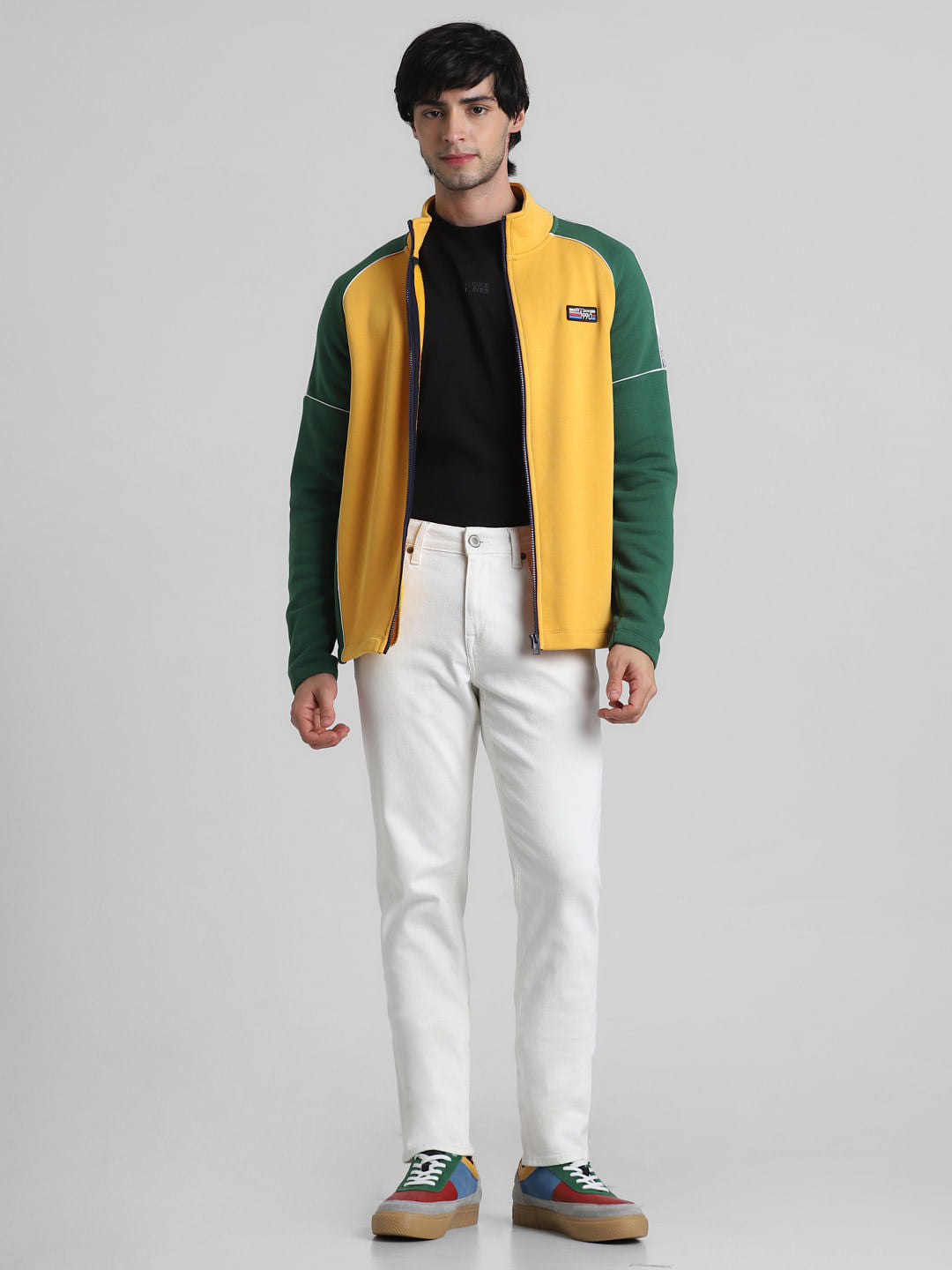 Yellow Colourblocked High Neck Sweatshirt